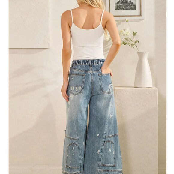 Oli & Hali Upside Down Denim Crop Distressed NEW - Picture 2 of 2